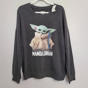Star Wars The Mandalorian Baby Yoda/ Grogu Charcoal Gray Pullover Sweater Large